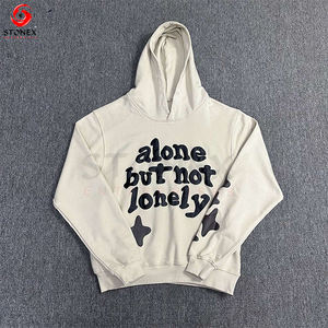 Top Quality Heavyweight 100% Cotton Hoodie <b>Wreath</b> Line Puff Printing Oversized Men's Hoodies - Product Image 2