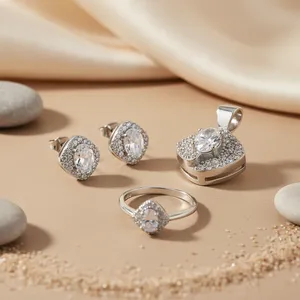 Juego de Joyas de Circonita Cúbica con Baño de Oro de 14K, Estilo Clásico, Plata 925, para Mujer, Fiesta, Boda, Oro Rosa, Regalo Clásico para Mujer - Product Image 1