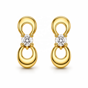 JJBRAVO Pendientes de Oro Sólido de 14k 585 con Doble Círculo Abierto y Circonitas para Mujer, Joyería Fina Contemporánea y Elegante, Venta al por Mayor OEM ODM - Product Image 1