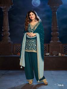 Ensemble Salwar Kameez en soie pure de haute qualité avec broderies lourdes, léger, traditionnel, disponible en 4 couleurs - Product Image 3