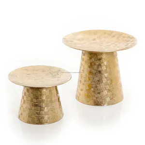 テーブルトップウェディング食器用装飾ゴールドラウンドシェイプボウルメタルフルーツボウルキャストアルミニウムサービングペデスタルトレイ