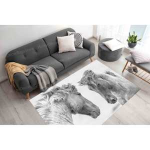 Tapis imprimé : Tendance, fin, motif animalier, élégant, décoration de salon, deux chevaux, style ferme, personnalisé, tapis de couloir, tapis en velours de luxe - Product Image 1