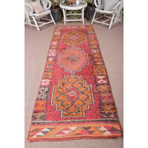 Tapis turc 3x10,2 pieds, tapis Herki vintage, tapis persan en laine rouge - Product Image 1