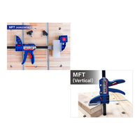 Pince de serrage micro pivotante 360° 5-en-1 / Écarteur / Rail en T / MFT / Étau / Parallèle, utilisation à une main, pour assemblage de menuiserie DIY, en acier à haute teneur en carbone