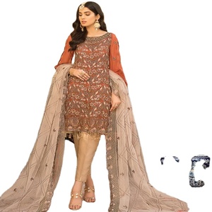 Costumes Shalwar Kameez en mousseline de soie de haute qualité pour femmes Style pakistanais brodé fin pour les fêtes - Product Image 1