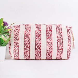 Vintage Cotton Print Zipper Closure Water Resistant Eco-Friendly Durable Small/Medium/Large Capacity Cosmetic Bag <b>Makeup</b> <b>Storage</b> - Product Image 4