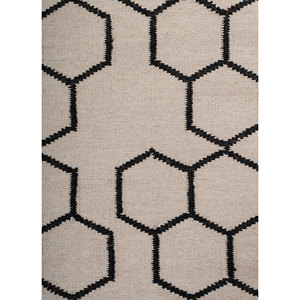 Alfombra Rectangular Geométrica de Lana y Viscosa Tejida a Mano, Color Marfil, para Pasillo o Sala de Estar Juvenil - Modelo ADWV-13009 - Product Image 3