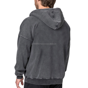 Sweat à capuche à fermeture éclair pour hommes personnalisé Vintage lavé en éponge française poids lourd épais lavage à l'acide hiver 100% coton High Street - Product Image 5