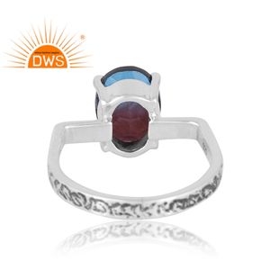 แหวนพลอยควอตซ์สองชั้นทำจากอเล็กซานไดรต์ชีวภาพทำจากเงินสเตอริงเครื่องประดับดีไซน์ตามสั่งสำหรับเป็นของขวัญสำหรับผู้หญิง - Product Image 2