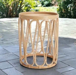 Tabouret de canne en bambou intérieur/extérieur avec console incrustée d'os Muda pouf pour la maison, le salon, le bureau ou la chambre à coucher - Product Image 2