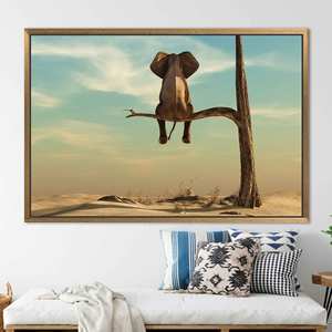 Modern Surreal Elephant <b>Canvas</b> Art - Flat Printed Design,1P:Gold <b>Framed</b> - Product Image 1