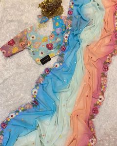 Boutique indienne Grace et sophistication Cette douce Georgette Sari Tradition Fête de mariage et Style contemporain Femmes Fille Porter - Product Image 3