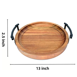 Trusted Supplier Premium Quality Acacia Wood Trays Round Shape Wooden Serving Tray with Metal Handles at Good Price From India - Product Image 2