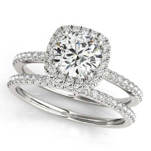 14K White Gold Fine <b>Jewelry</b> <b>Sets</b> Square Halo Round Diamond <b>Bridal</b> Ring & Band 1.13ct - Product Image 3