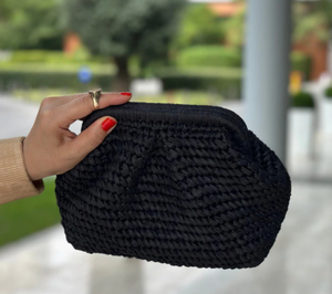 Pochette en crochet raphia noir | Pochette avec métal caché verrouillé | Sac à main naturel tissé en paille - Product Image 2