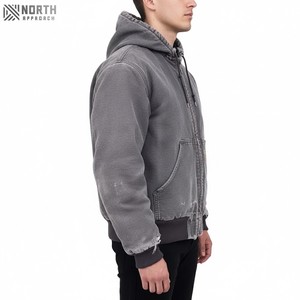 Top Premium Nueva llegada Denim Vintage Stone Washed Full Zip Hoodie Bordado desgastado Cremallera Sudadera con capucha Último estilo de chándal - Product Image 1