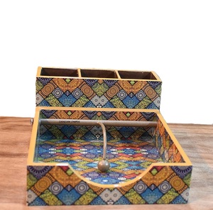 Plateau à serviettes en MDF imprimé durable à motif mandala multicolore, organisateur en bois rectangulaire à quatre couches, décoratif, pour la salle à manger - Product Image 1