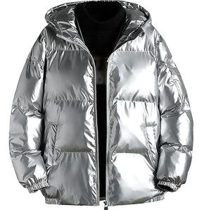Mens Glossy Silver Hoodie Puffer <b>Jacket</b> Shiny <b>Hooded</b> Insulated Winter Warm <b>Padded</b> Outerwear Zipper Closure Bubble Glossy <b>Jackets</b> - Product Image 6