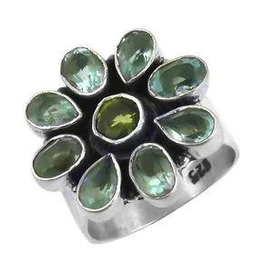 Bague en argent 925 avec grappe de fleurs et quartz serti clos, style bohème, tendance, bijoux de mariage pour femme - Product Image 1