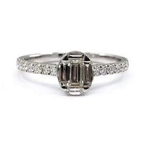 Bague en or blanc massif 18 carats avec diamants naturels baguette en grappe, logo personnalisé, qualité supérieure, pour femme, classique, mariage, fiançailles - Product Image 1