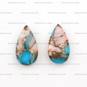 Naturel Lisse Rose Opale Cuivre Kingman Turquoise 11x20mm Poire Goutte Forme Briolette Lâche Calibré Pierres Précieuses pour la Fabrication de Bijoux - Product Image 3