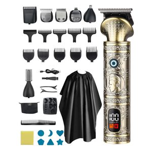 Kit de barbier professionnel sans fil 7-en-1 pour hommes, affichage LED, tondeuse à cheveux à lame en T à écartement zéro, rasoir électrique, alimentation par batterie - Product Image 3