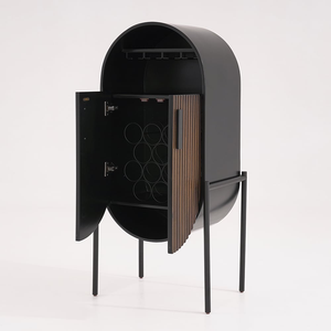 Industrial Modern <b>Black</b> Oval Bar Cabinet Glass <b>Wine</b> <b>Rack</b> Bar Set for Home Commercial Hotels Restaurants Cafs Outdoor Basement - Product Image 2