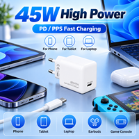 Chargeur mural compact 45W GaN Mini USB-C PD à charge rapide avec prise EU pour téléphones et tablettes, avec coque en PC ignifuge