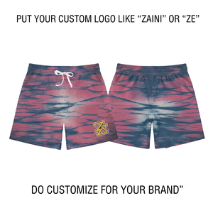 Shorts en maille de coton premium 180 GSM, bleu ciel et rouge uni, avec logo personnalisé, taille mi-haute, fermeture à cordon, séchage rapide, respirant, écologique - Product Image 2