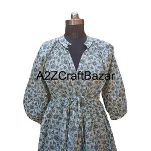 Robe mi-longue florale vintage coréenne Himanshi, en coton écologique respirant, taille naturelle, manches longues, décontractée, confortable - Product Image 3