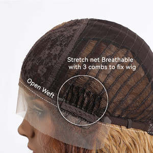 Alisia-DWY <b>Long</b> Curly Orange Synthetic <b>Wig</b> with T-Part Lace Front and Side Bangs Light Brown Lace - Product Image 5