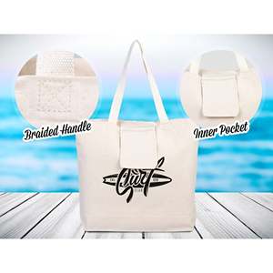 Natural Cotton 18x16x4 Large Canvas Tote <b>Bag</b> Durable Features Heat Transfer Printing Letter Braided Handles <b>Medium</b>-for Foods - Product Image 4