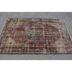 Alfombra turca Vintage roja y Beige, área grande clásica, 3,7x6,1 pies, respaldo de látex de lana, patrón abstracto, rectángulo de retazos de 10mm - Product Image 3