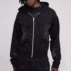 High Demanding <b>Tall</b> Shrunken Rhinestone Black <b>Men</b> Zip Hoodie & <b>Jogger</b> Set Breathable Cotton Blended Rhinestone <b>Men</b> Tracksuit - Product Image 1