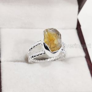 Bijoux en pierre brute bague pour femme pierre précieuse citrine brute naturelle novembre pierre de naissance torsadée bijoux bague en argent Sterling 925 - Product Image 5