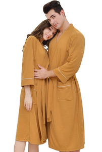 Ropa de dormir de boda con logotipo personalizado de diseñador para hombre, ropa de dormir de invierno de algodón para Hotel, Spa, albornoz con gofres, tela de seda - Product Image 3