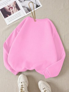 Casual Winter Streetwear Oversized Sweatshirt Light Pink Crewneck Pullover Unisex Heavyweight Fleece Drop Shoulder Loose Fit Top - Product Image 2