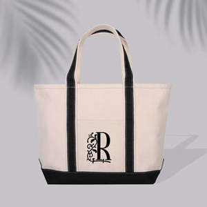 Initial Beach <b>Tote</b> Bag Eco-Friendly Cotton Fabric Recyclable Long Handle for Daily Use Advertising or Gift - Product Image 1