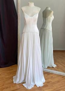 Silk <b>Pleated</b> <b>Skirt</b> Ivory <b>Satin</b> Corset Wedding Dress - Product Image 4