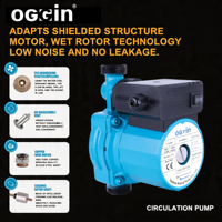 OGGIN 165W Pompe de surpression d'eau électrique haute pression en alliage pour la maison, pompes de circulation d'eau chaude pour douche et chaudière OEM