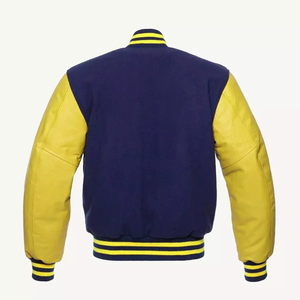 Outdoor Manufacturer Wholesale Baseball Jacket <b>Blue</b> College Custom Cotton Padded Varsity Jacket with Leather Sleeve for <b>Men</b> - Product Image 6