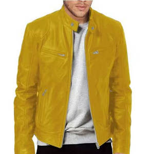 Chaqueta de cuero para hombre con logotipo personalizado OEM de alta calidad, estilo formal de motocicleta de calle principal con cuello levantado y capucha teñida con cremallera - Product Image 2