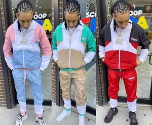 Chándal cortavientos apilado de varios colores de gran tamaño precio barato pantalones de chándal de nailon personalizados OEM para hombre y conjunto de Sudadera con capucha y cremallera - Product Image 6