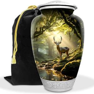 โกศโมเดิร์นทำด้วยมือสำหรับผู้ใหญ่ขี้เถ้าตกแต่งรูปกวางสำหรับงานศพชายและหญิงจากอินเดีย - Product Image 1