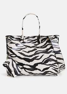 <b>Extra</b> <b>Large</b> Zebra <b>Print</b> Leather Shopping Bag with Shoulder Handle for Beach Tote Wedding Party & Groceries Daily Use - Product Image 3