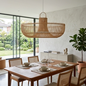 Lampe suspendue en rotin artisanale, moderne, simple et luxueuse, matériaux écologiques, taille moyenne, luminaire suspendu, fonction dimmable, personnalisable - Product Image 5