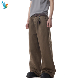 Fabricante Streetstyle 100% algodón Vintage lavado pierna ancha Retro envejecido barro teñido suelto hombres Denim Jeans - Product Image 1