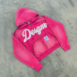 เสื้อฮู้ดมีซิปแบบเต็มตัวผ้าคอตตอนเนื้อหนาแบบวินเทจสั่งทำ - Product Image 4