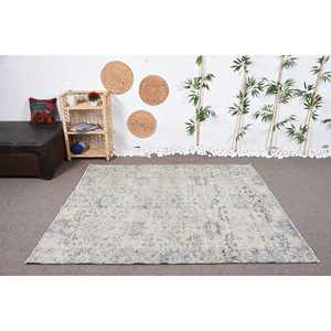 Tapis turc vintage, dimensions 5,5x6,46 pi (167x197 cm), tapis en laine beige patchwork - Product Image 2