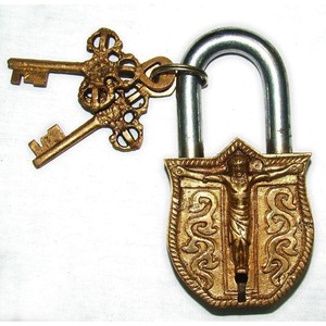 Cadenas en laiton-Serrure avec clés-Fonctionnement fonctionnel-Cadenas en laiton Jésus doré - Product Image 2